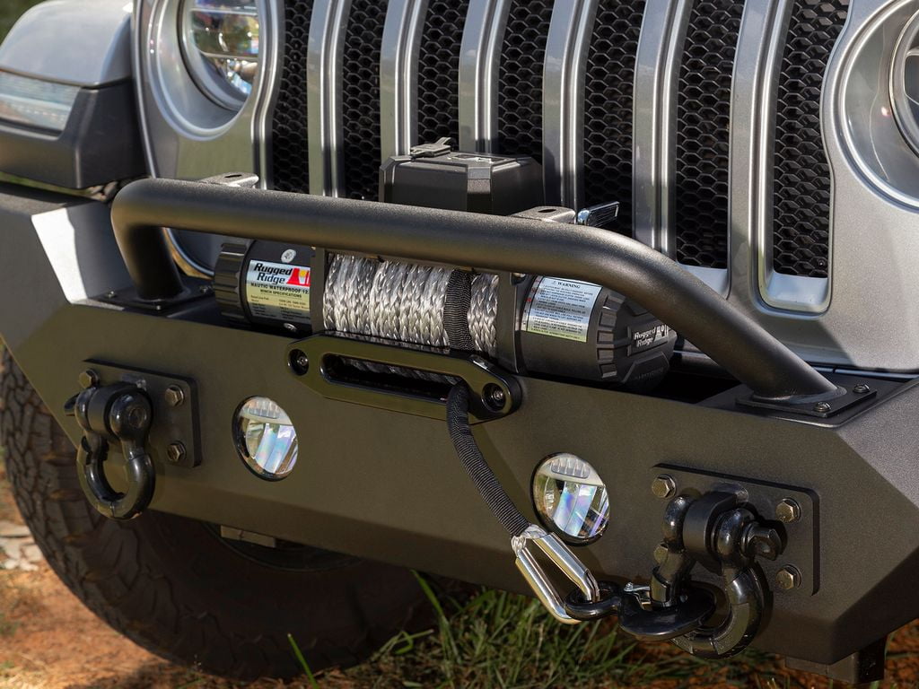 Rugged Ridge by RealTruck Spartan Bumper, Front for Jeep JL/JT|Full-Width w/ High-Clearance Ends & Overrider, Steel, Textured Black Compatible with 2018-2024 Jeep Wrangler JL; 2020-2024 Gladiator JT