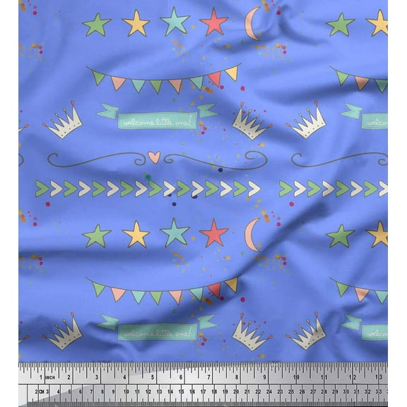 Soimoi Blue Cotton Duck Fabric Welcome Little One Kids Fabric Prints By Yard 42 Inch Wide