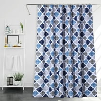 GlowSol Shower Curtain 72" x 72" Geometric Quatrefoil Patterned Modern Poly-Cotton Farmhouse Fabric Shower Curtain for Bathroom, Navy Blue Gray, 1 Panel