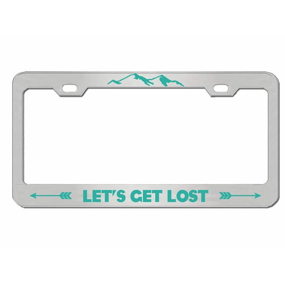 Let's Get Lost Style Metal License Plate Frame/Car Accessories Auto Car Tag Holder Cover (Chrome/Turquoise)