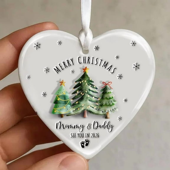 Personalized Baby Announcement Ceramic Ornament 2025 - Pregnancy Christmas Gift for Expecting Mom, 'See You in 2026' Keepsake