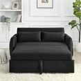thumbnail image 5 of 55" Convertible Sleeper Sofa Bed with 2 Pillows and 2 Detachable Pockets, Modern Velvet Upholstered Loveseat Sofa Couch with Pull Out Bed and Adjustable Backrest for Living Room Office, Black, 5 of 7