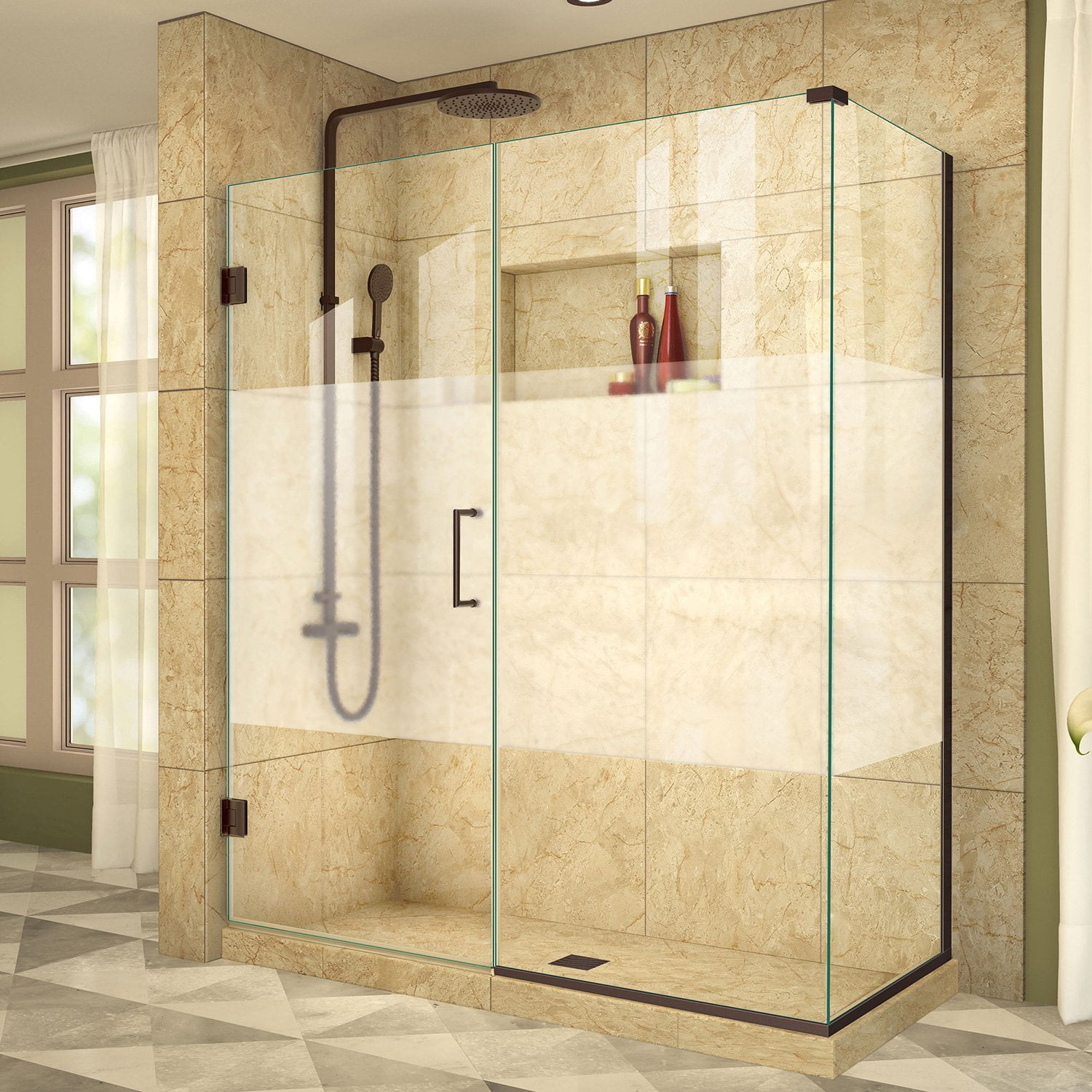 Dreamline Shen 24590340 Hfr 06 Oil Rubbed Bronze Hinged Shower Dreamline Shen 24590340 Hfr 06 Oil Rubbed Bronze Hinged Shower Enclosure W Half Frosted Glass Door Com