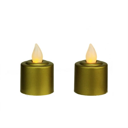Gold Christmas Candle - Pack of 2 Gold Battery Operated LED Flickering Amber Lighted Christmas Votive Candles 2.25