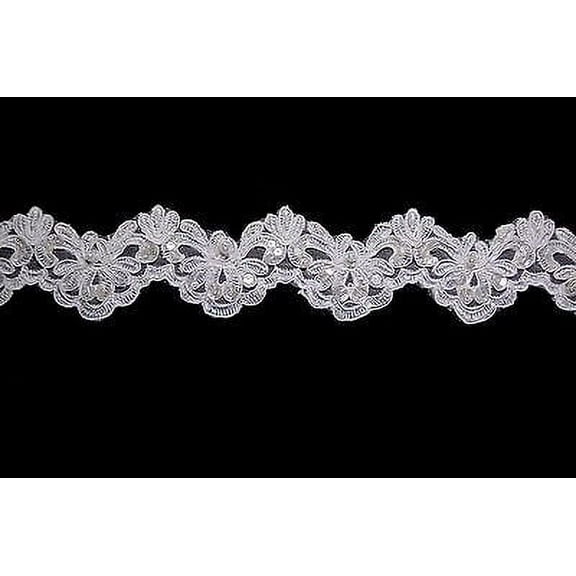 Lily  2.75" White Organza Bridal Beaded Sequins Embroidery Corded Lace by Yard
