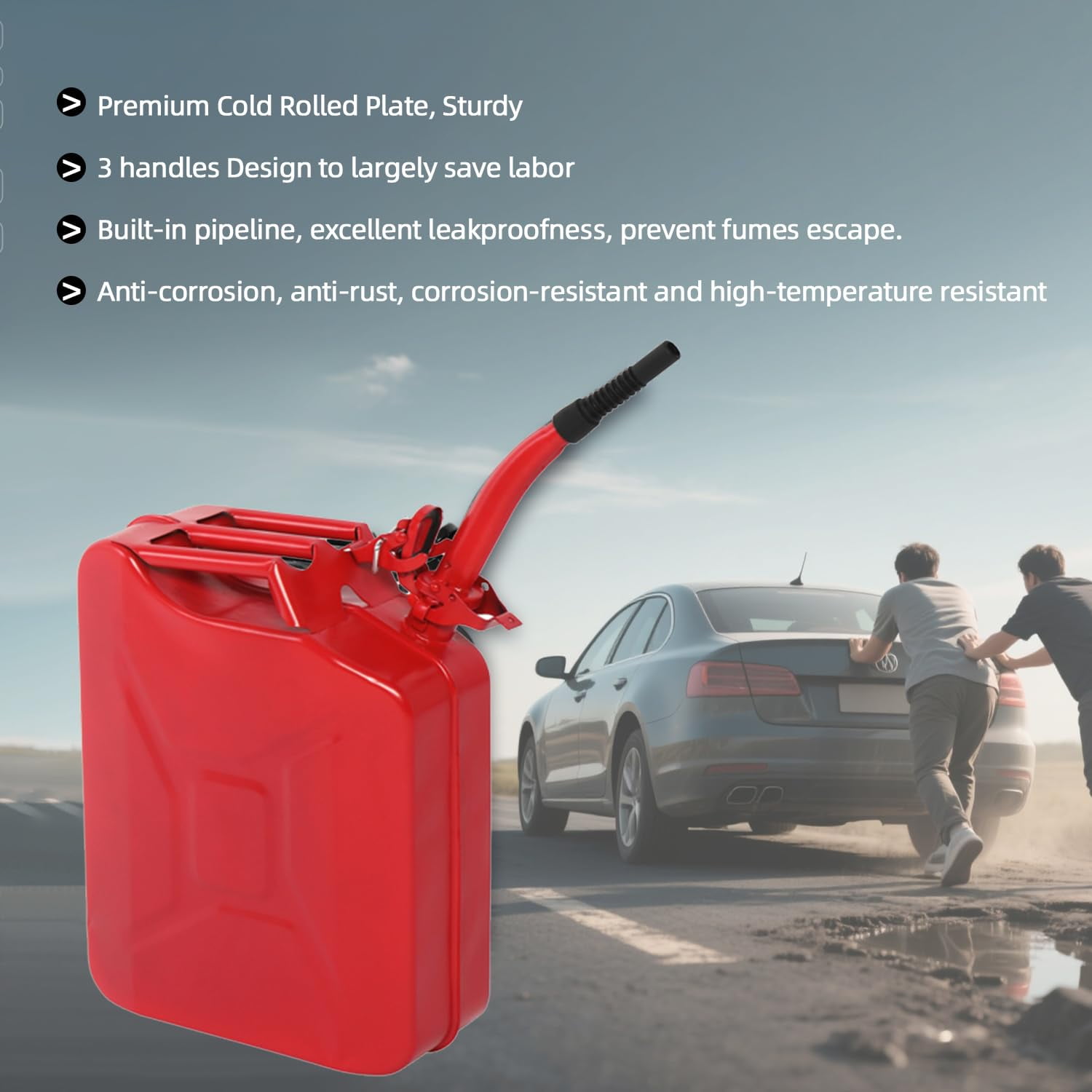 20L Portable Fuel Storage Can with Spout, Heavy Duty Metal Container for Petrol, Diesel, Gasoline – Leak-Proof, with Locking Lid & Carry Handle for Garage, Farm, Industrial Use