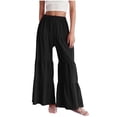 thumbnail image 3 of Laqbezok Women's High Waist Tiered Ruffle Wide Leg Pants, Smocked Elastic Waist Palazzo Trousers, Casual Flowy Pleated Summer Beach Swing Pants Boho Vacation Wear, 3 of 9
