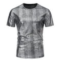 thumbnail image 2 of Leesechin Men's Shiny Shirts Short Sleeve Sparkly Disco Rave Hot Tops Nightclub Glitter T-Shirt Silver XL, 2 of 7