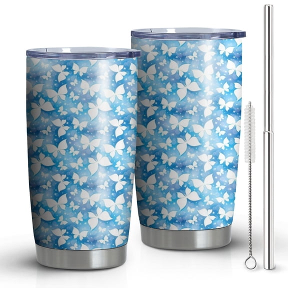 20oz Tumblers Pink Butterfly Geometric Pattern Stainless Steel Vacuum Insulated Double Wall Travel Tumbler Cups Mug with Lid and Straw,Cleaning Brush for Cold & Hot Drinks