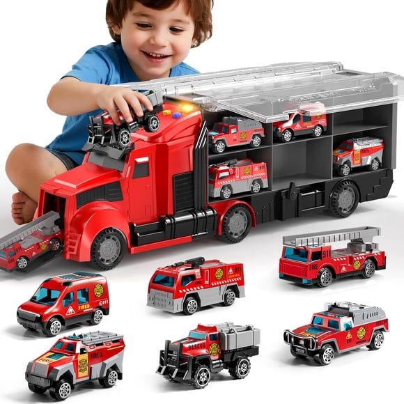 Set de juguetes para camiones de bomberos NIPLOOW con tapete de juego para niños de 3 a 6 años