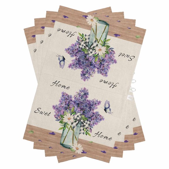 Purple Lavender Kitchen Towels Set of 4, Water Absorbent Dish Towel, Spring Floral Daisy Butterfly Leaves Beige Decorative Hand Towels - Quick Drying Cloth for Cooking Baking, 18x28 Inch