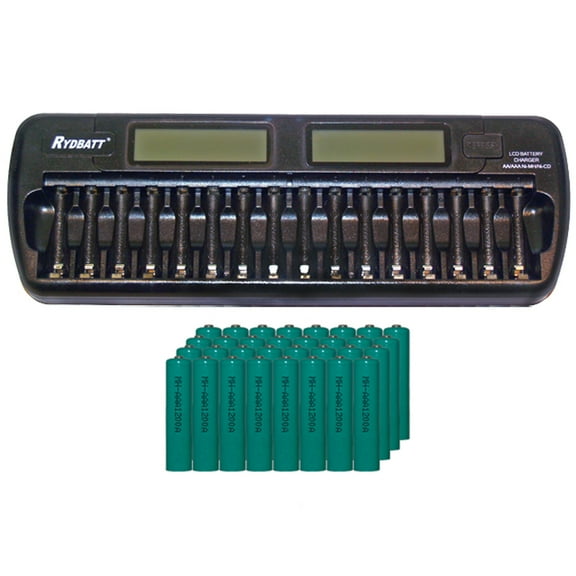 16 Bay AA / AAA LCD Battery Charger   32 AAA 1200 mAh NiMH Batteries