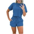 thumbnail image 3 of Bovxnpu Summer Casual Outfits For Women, 2 Piece Lounge Sets, Women's Summer Casual Solid Color Short Sleeved Shorts Two-piece Set M, 3 of 7