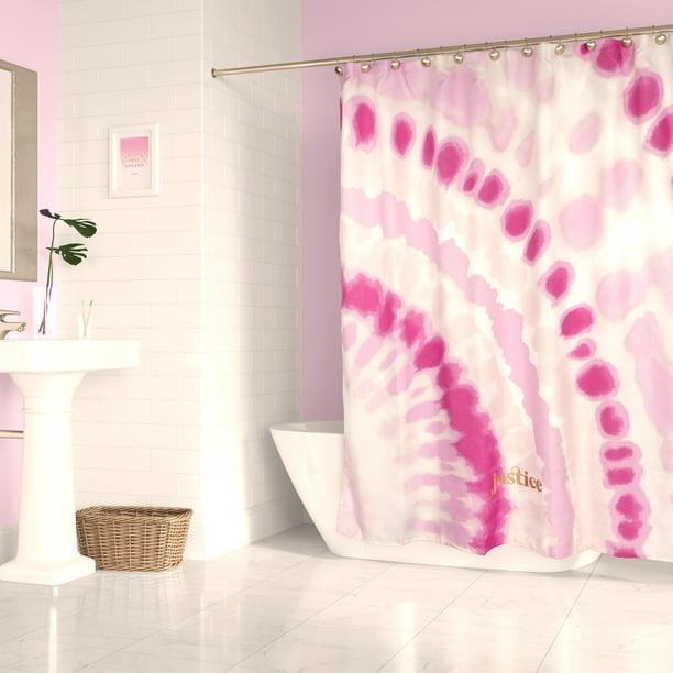 Justice Pink Tie Dye Shower Curtain And, Pink Minnie Mouse Shower Curtain Hooks