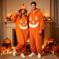 thumbnail image 2 of Halloween Adult Onesies Pumpkin Pajamas for Women Men Hooded Long Sleeve Flannel Loungewear Stretchy One Piece Jumpsuits Cozy Home Loungewear, 2 of 5