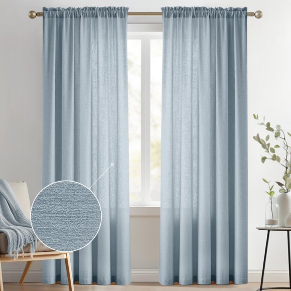 Cortinas Melodieux, color azul empolvado, semitransparentes, 213 x 213 cm, 2 paneles