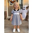 thumbnail image 5 of RUINIXCW Kids Toddler Baby Girl Halloween Dress Outfit Baby Little Girl Summer Fall Dress Ghost Embroidery Peter Pan Collar Short Sleeve Striped Dress, 5 of 9