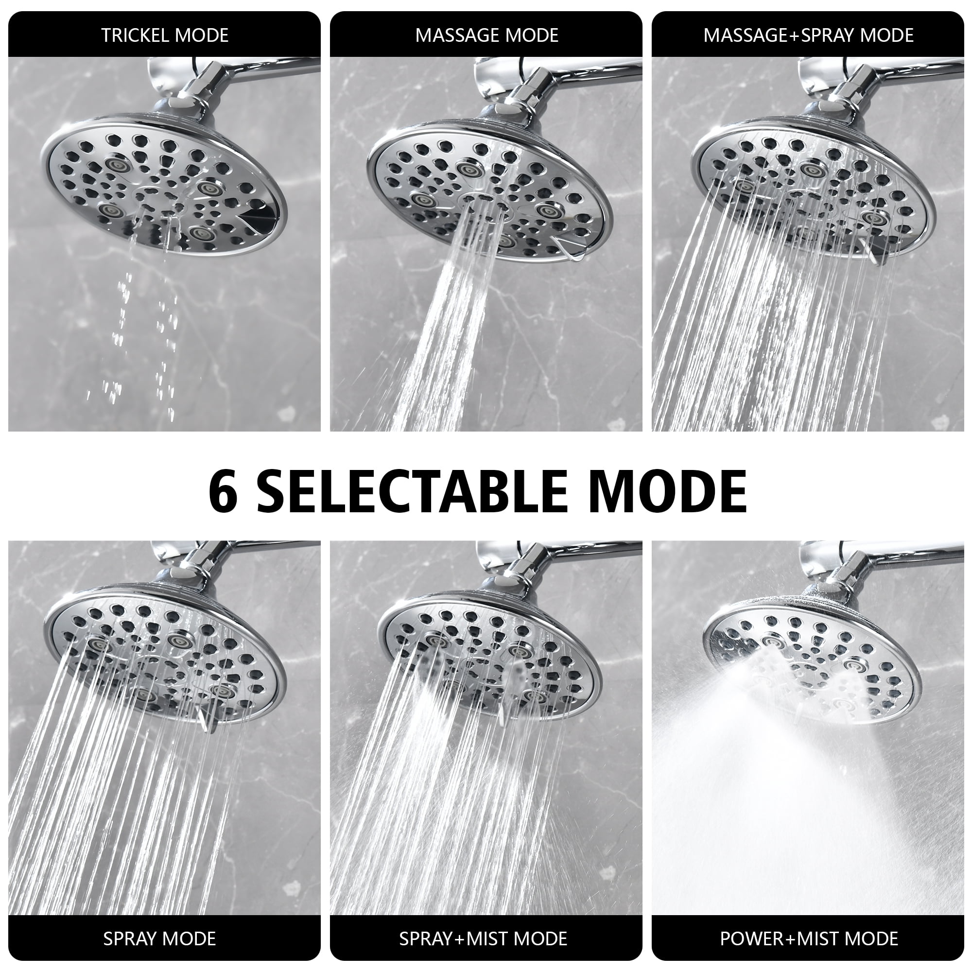 sumerain Dual Showerhead Combo with Built-In Shut-Off Valve, 6 Settings and 20 Inch Long Shower Arm for Couples, Chrome Finish