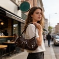 thumbnail image 6 of Btomtd Retro Style Crossbody Bags for Women, Relaxed PU Leather Buckle Handbag, Pleated Underarm Shoulder Purse for Daily Commuting, Coffee, 6 of 6