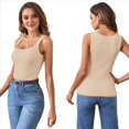 thumbnail image 3 of Camiseta Sin Mangas de Punto Acanalado Informal con Cuello Cuadrado de Verano para Mujer, Color Albaricoque M, 3 of 6