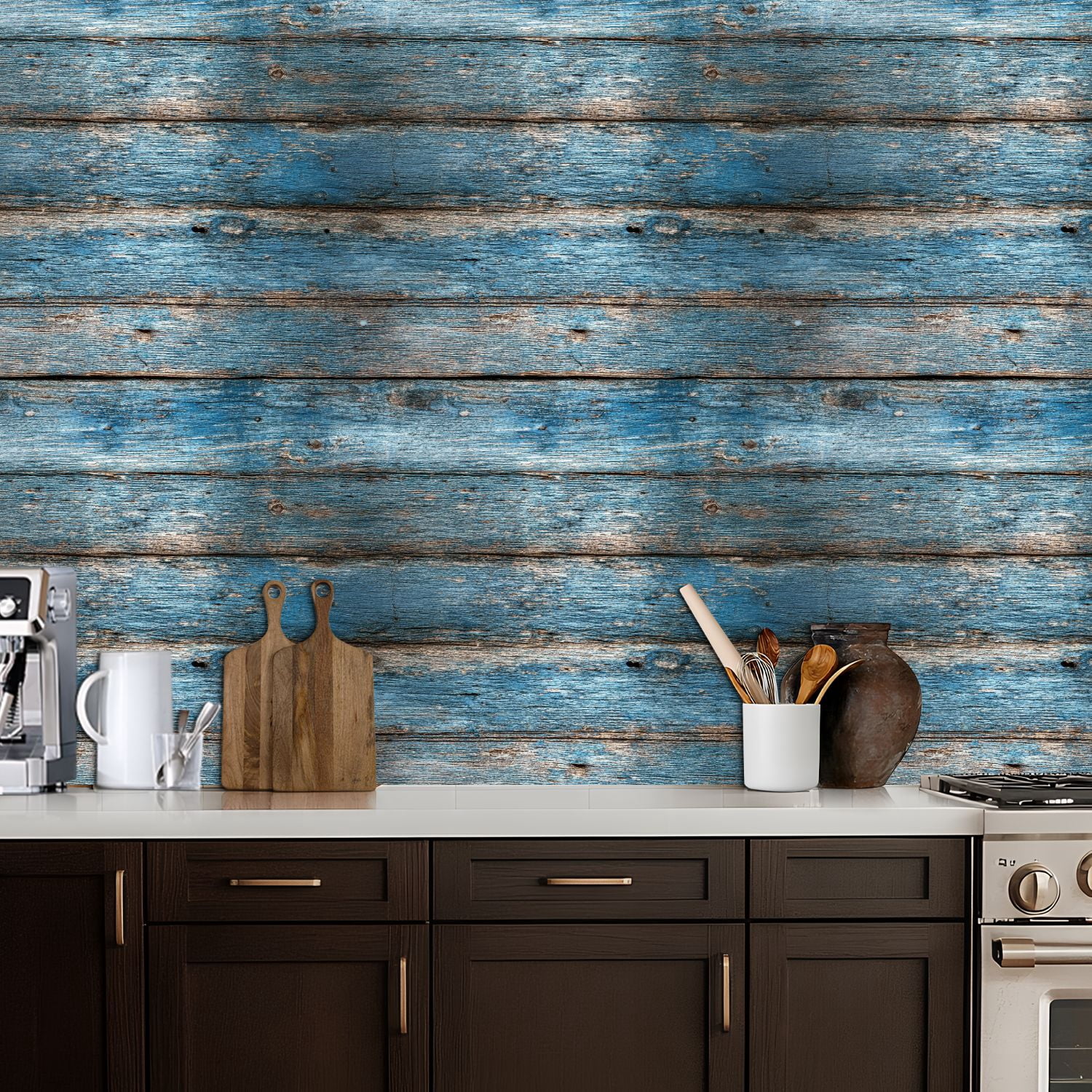 Peel and Stick Wallpaper Blue Weathered Wooden Planks Rustic Wood Texture Wall Mural 17.7in x 9.8ft Self Adhesive Removable Wall Paper Renter Friendly Wallpaper for Nursery Bedroom Cabinets