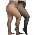thumbnail image 1 of Roncen 2-Pack Plus Size Sheer Toe Tights, 90g Lightweight Warm Invisible Pantyhose, Seamless, 1 of 7