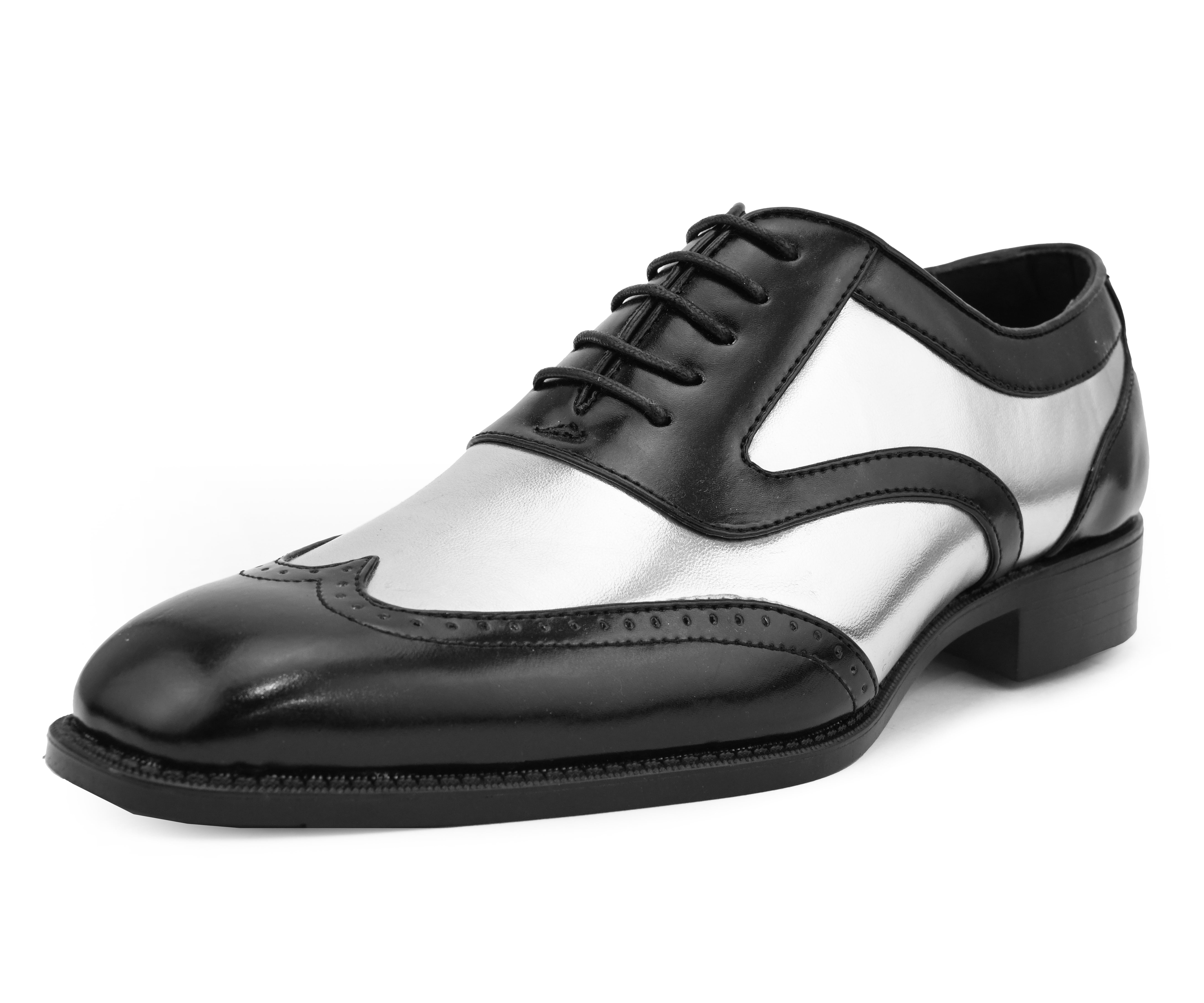 Mens Laced Shoes Shiny Patent Italian Design Silver Metal Classic Smart Formal 