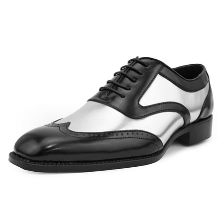 

Bolano Mens Oxford Block Heel Two Tone Lace Up Tuxedo Dress Shoes Silver Size 8