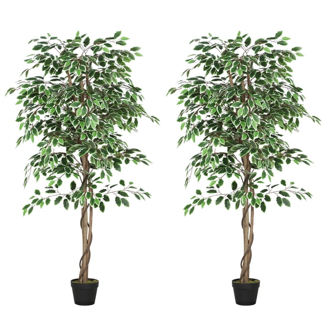 Outsunny 5.3 FT Potted Artificial Tree Ficus for Indoor Home Decor