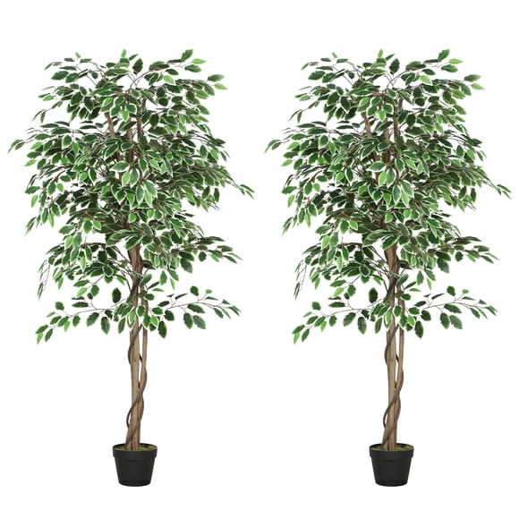 Outsunny 5.3 FT Potted Artificial Tree Ficus for Indoor Home Decor