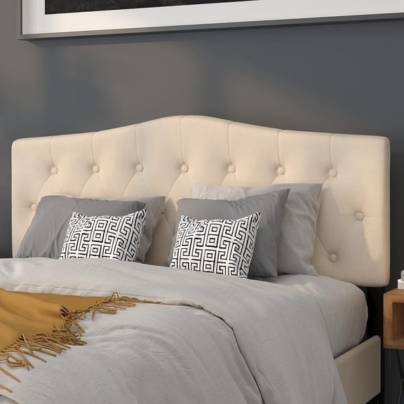 HZAT Tufted Upholstered California King Headboard, Beige Fabric, Diamond Stitch Design, Adjustable Metal Bed Rail Slots