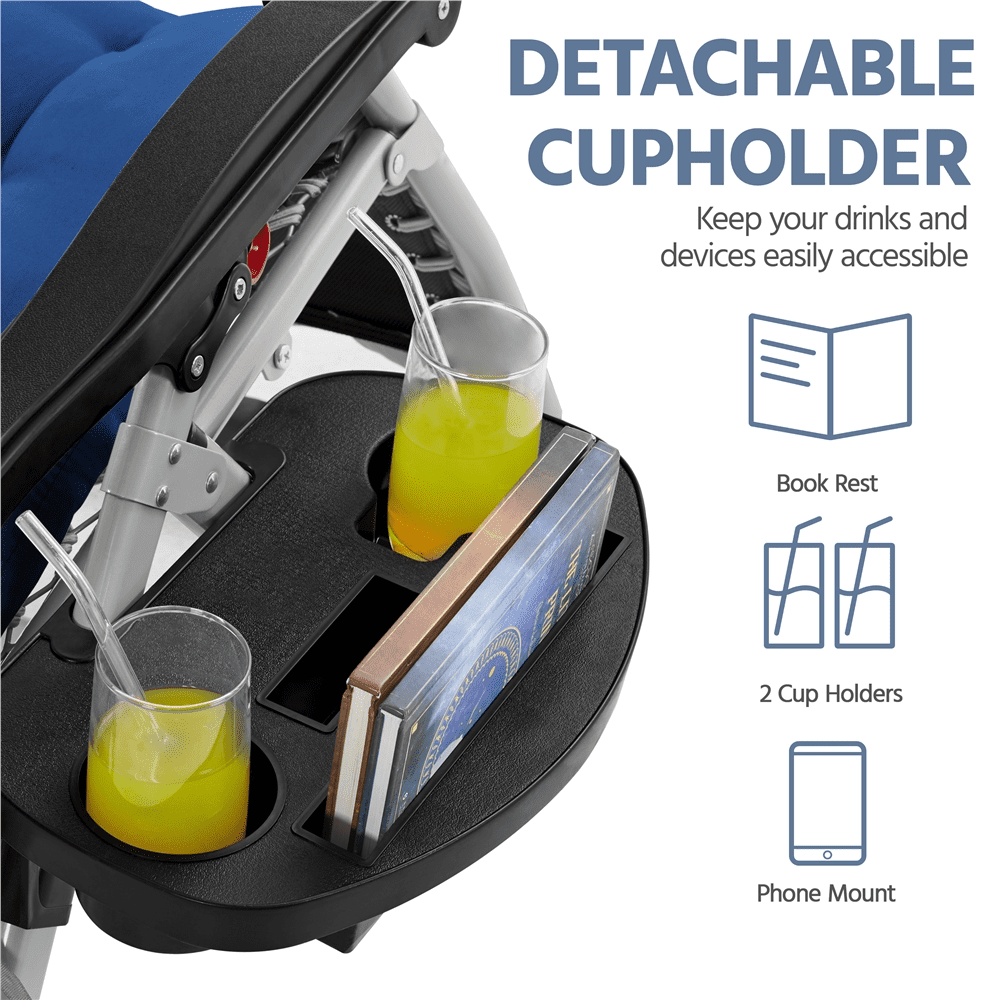 Renwick 29in Outdoor Zero Gravity Chair with Headrest Cupholder, Navy Blue