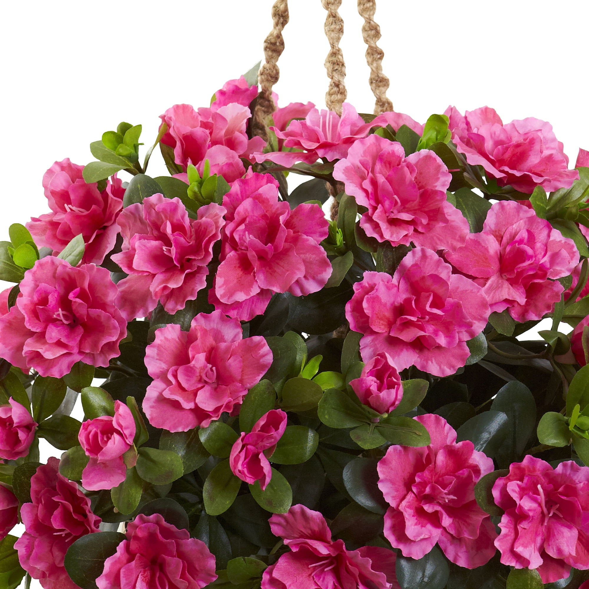 Nearly Natural Azalea Artificial Flowers in Hanging Basket, Pink