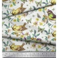 thumbnail image 2 of Soimoi Yellow Poly Georgette Fabric Insect,Floral & American Robin Bird Printed Fabric 1 Yard 52 Inch Wide, 2 of 3