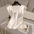 thumbnail image 6 of Jinhomg Women Satin Silk Tank Top V Neck Sleeveless Ruched Shirt Dressy Casual Business Tops White L, 6 of 8