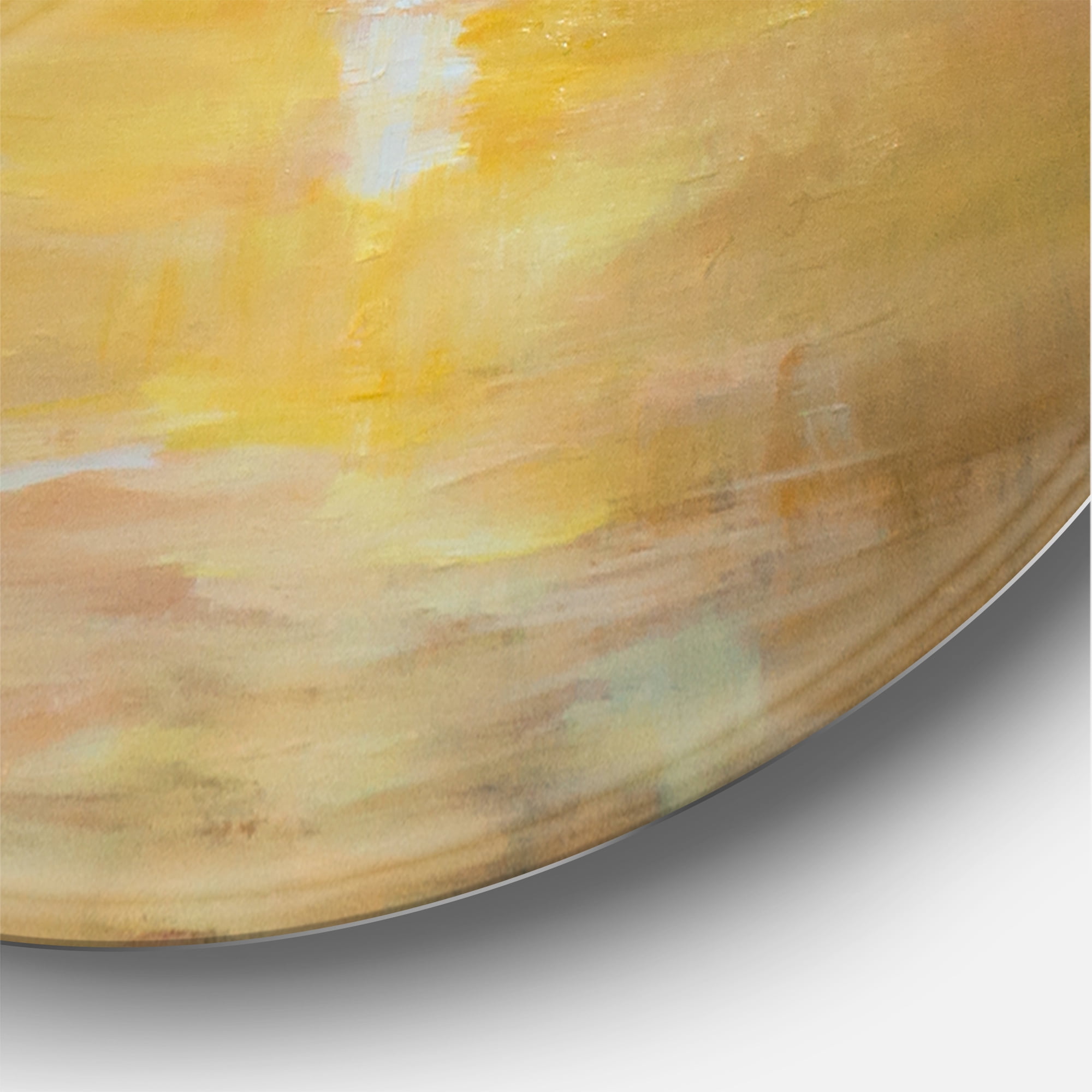 Designart 'Abstract Yellow Sunset At The Horizon' Nautical & Coastal Circle Metal Wall Art 29x29 - Disc of 29