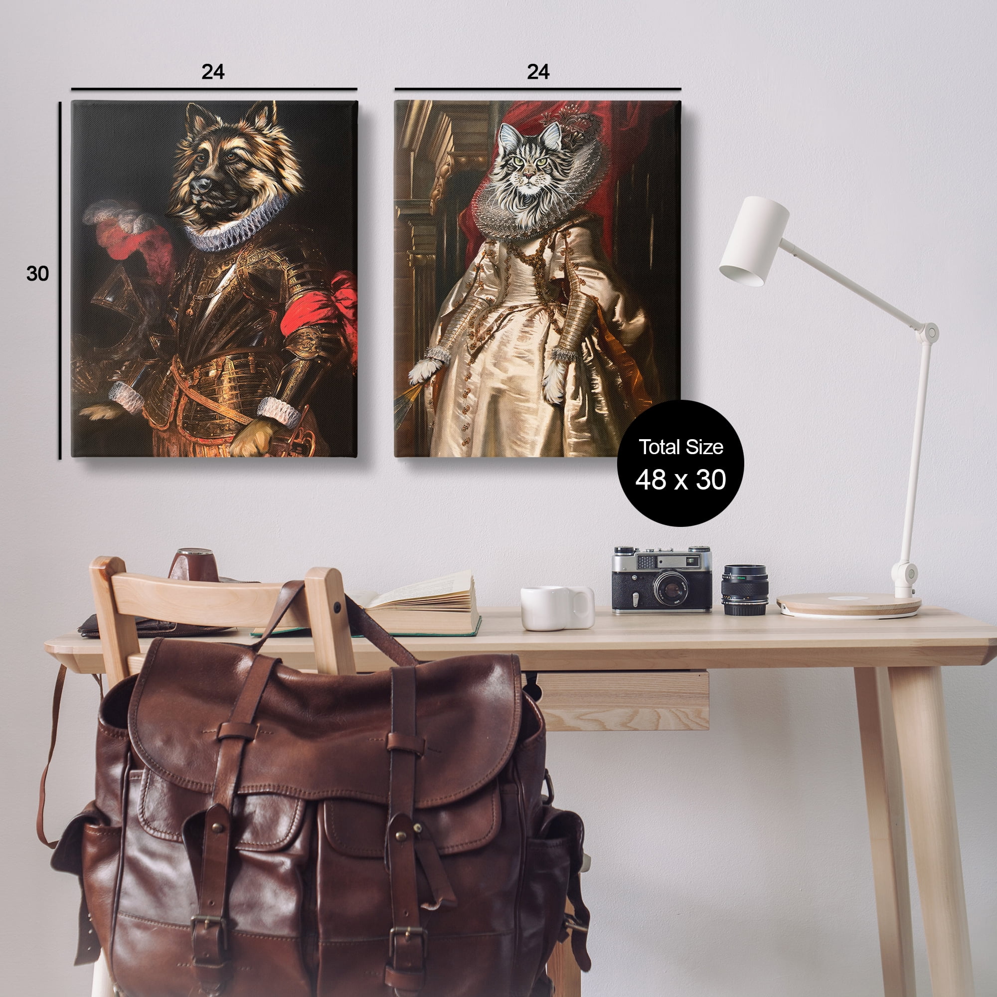 Stupell Industries Royal Garb Dog & Cat Novelty & Humor Painting Wrapped Canvas Art Print Wall Art, 24 x 30, Set of 2