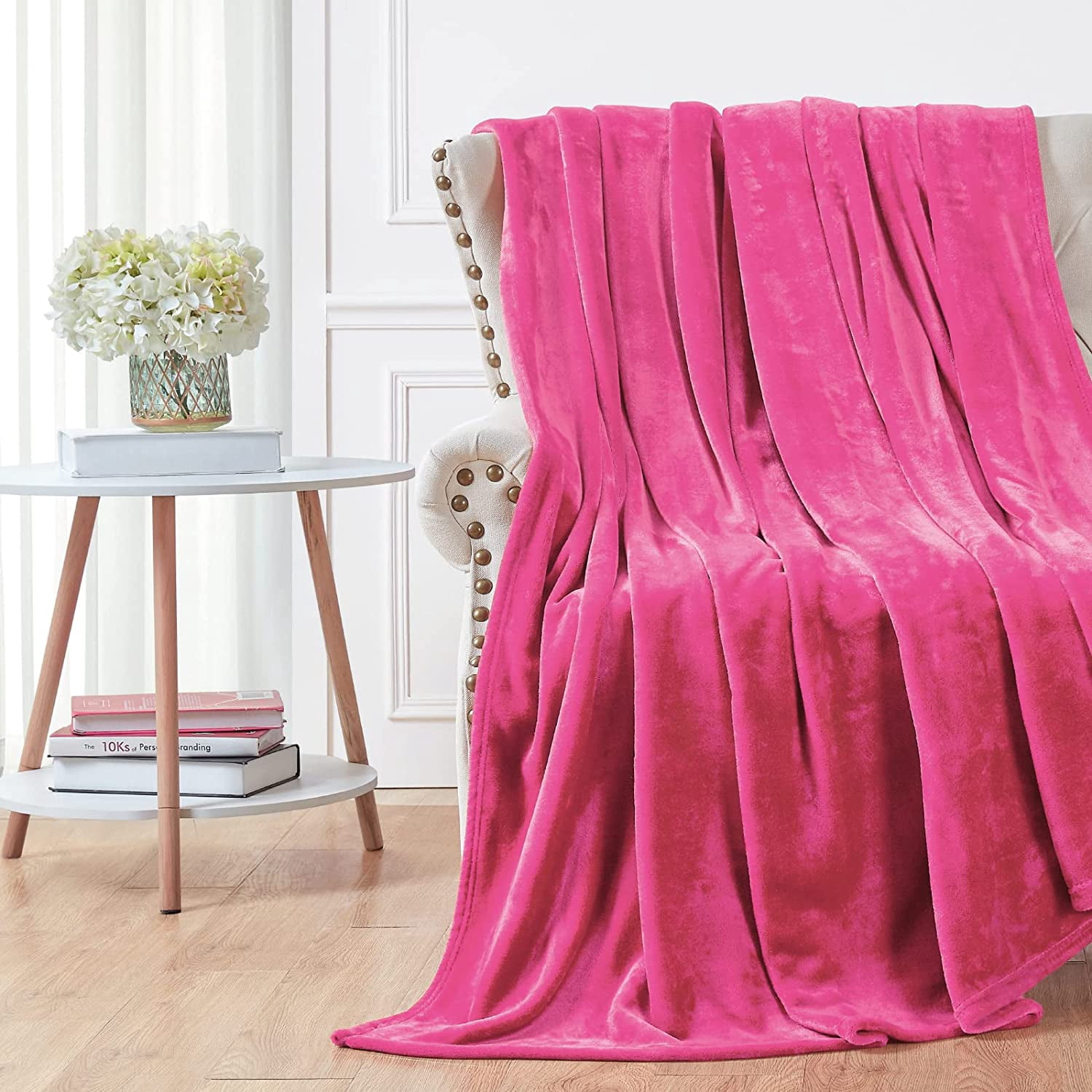 Walensee Ultra Soft Microplush Fleece Throw Blanket, 90" x 90", Hot Pink, Machine Washable