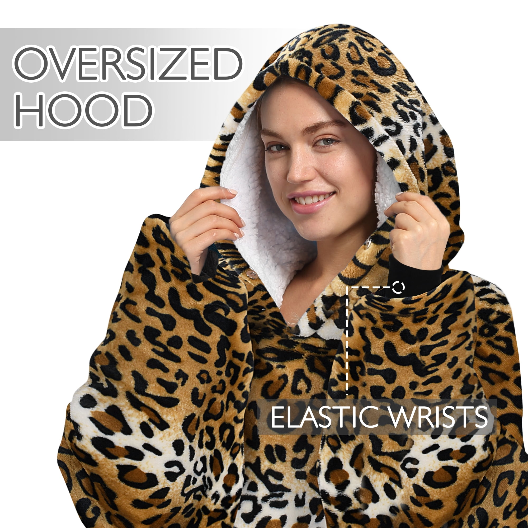 Womens Oversized Flannel Blanket Hoodie Sweatshirt, Plush Fleece Lined Lounging Pullover, Christmas Gift for Women (Cheetah) - Catalonia