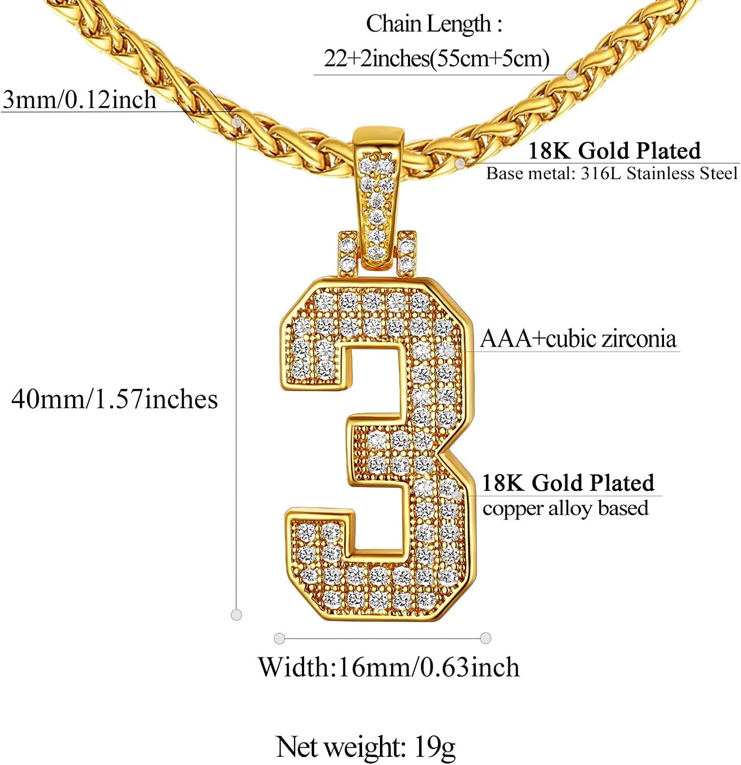 Number 3 chain pendant deals