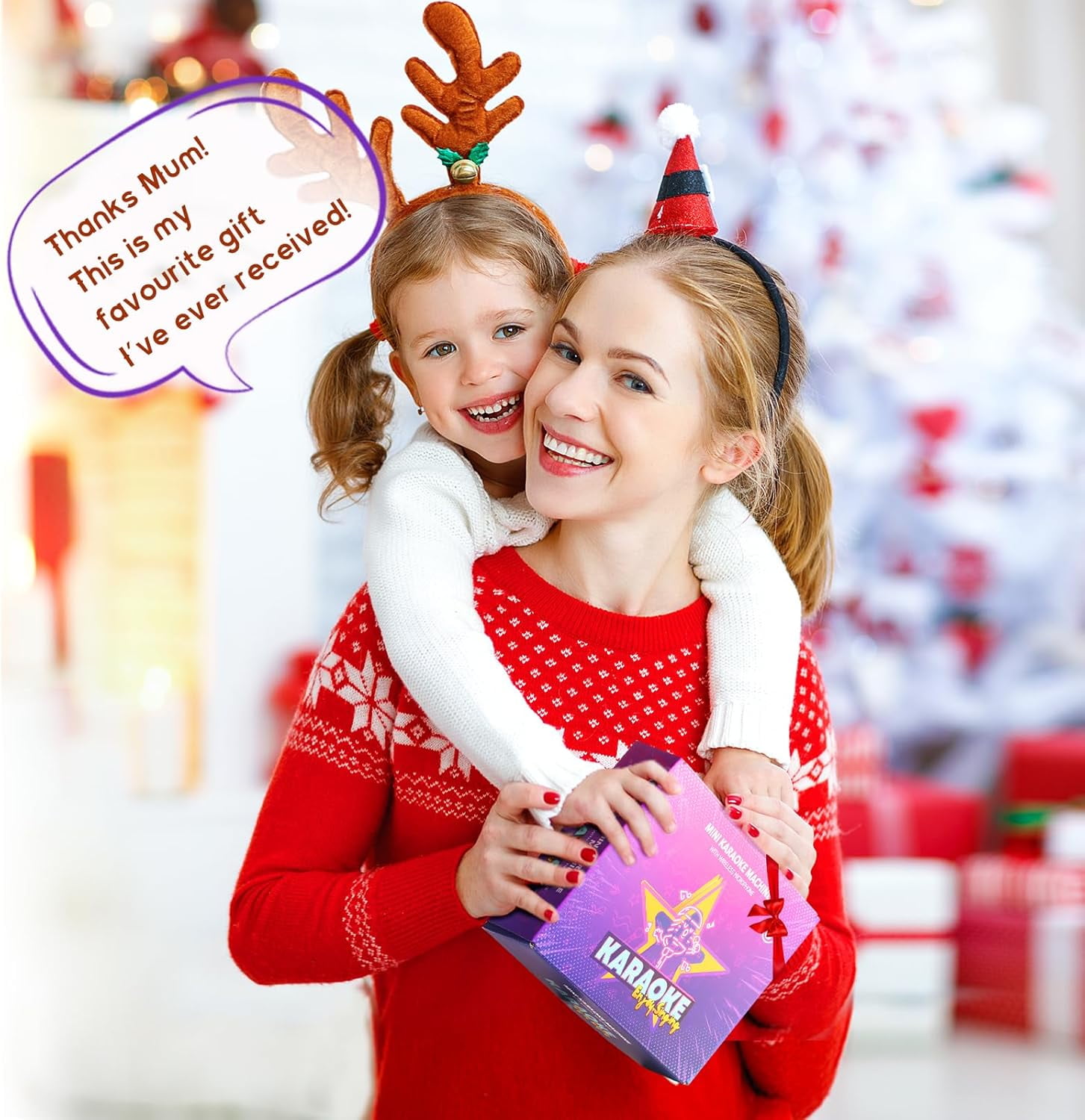 Mini Karaoke Machine with 2 Wireless Microphones,  Christmas Birthday Toy Gift （Purple)