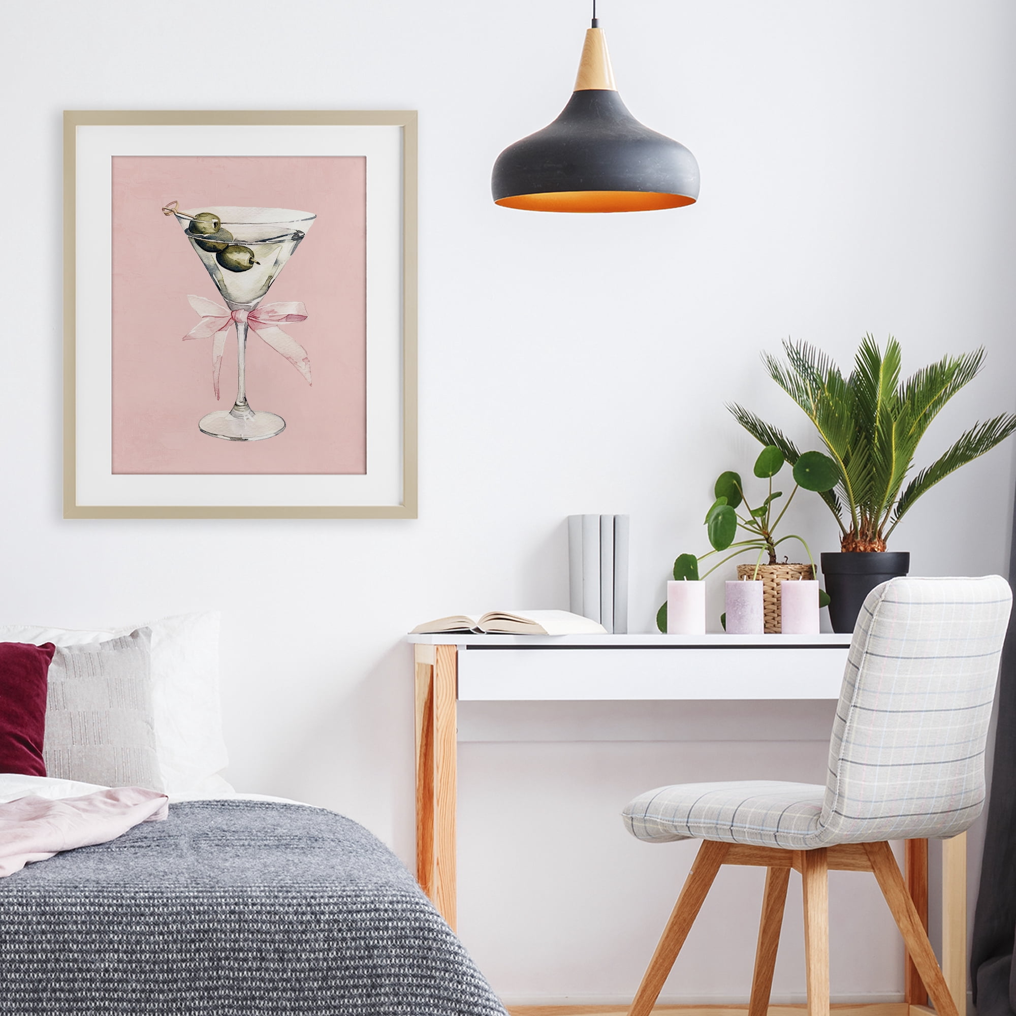 Stupell Industries Martini with Pink Bow Birch Framed Print Under Glass, design by Kim Allen