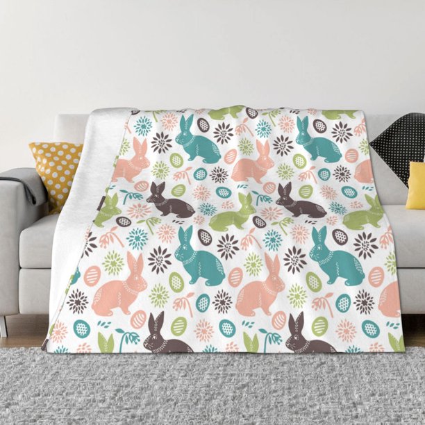 Balery Easter Rabbit Manta de Franela con Dibujo, Lujo Ultra Suave y Cálido, Antipelusa y Resistente a las Arrugas para Cama, Sofá, Camping -80"x60"
