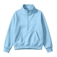 thumbnail image 3 of Women's Fleece Quarter Zip Sweatshirts Mock Neck Long Sleeve Pullover Tops Comfort Oversized Hoodies Casual Trendy Shirts sudaderas para mujer Pink L, 3 of 7