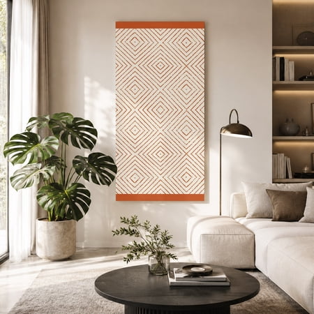 Terracotta Rhombus Frames Canvas Wall Art Minimalist Boho Concentric Lines Framed Canvas Wall Decor Picture Print Artwork Decorations for Living Room Office Ready to Hang 40 x 20