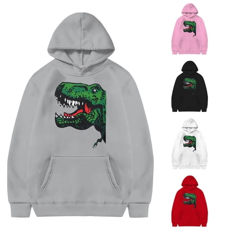 SONXAHE Boy s Green T-Rex Dinosaur Head Print Hooded Sweatshirt Long Sleeve Graphic Hoodies Daily Play Hoody Sweatshirts Grey