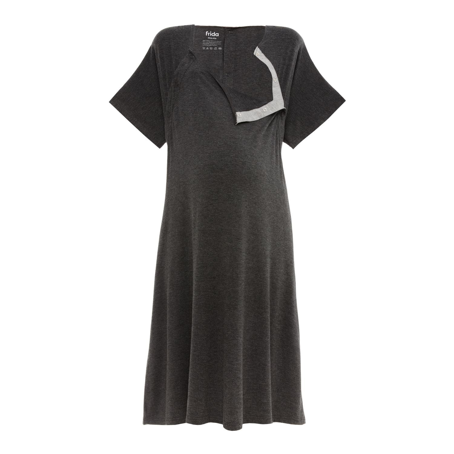 Frida Mom - Labour and Delivery Nursing Gown - Breastfeeding, Newborn Baby, Hospital Bag Essential Easy-Snap, Tagless, Skin-to-Skin Access for Nursing and Full Coverage in the Back, One Size