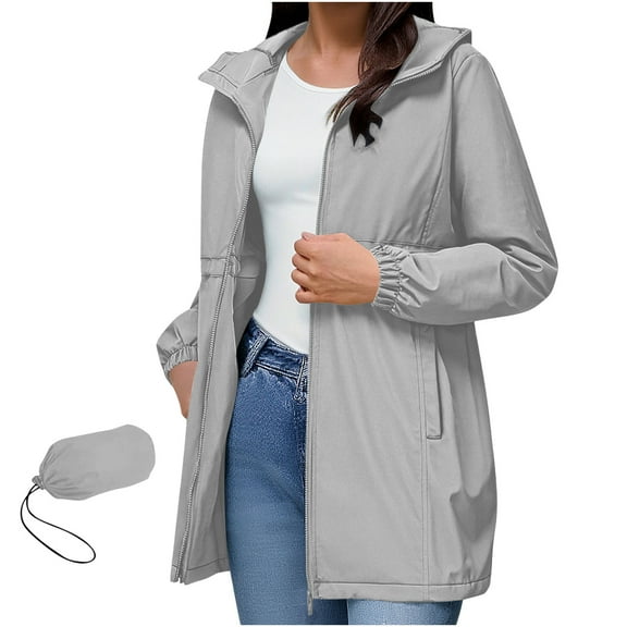 LEBONYARD Women's Rainproof Jacket with Hooded Long Sleeve Waterproof and Zipper Windbreaker with Pocket Raincoat