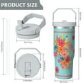 thumbnail image 4 of 30oz Pioneer Colorful Floral Stainless Steel Flip Straw Tumbler with Lid and Straw Spill Proof Travel Cup Double Wall Vacuum Insulated Coffee Mug with Top Handled White, 4 of 7