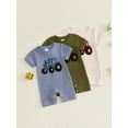 thumbnail image 3 of BemeyourBBs Newborn Baby Boys Summer Clothes Infant Baby Boy One Piece Waffle Romper Outfit Casual Tractor Embroidery Short Sleeve Romper Jumpsuit Playsuit, 3 of 9